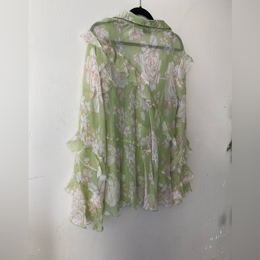 NWT•ASOS DESIGN Curve V-Neck Ruffle Blouse Green Floral Print Size US 18 - Picture 9 of 11